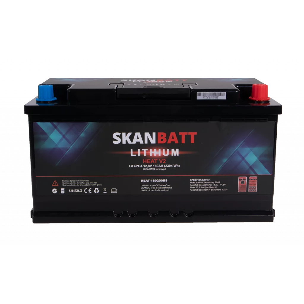 SKANBATT V2 Lithium HEAT Batteri 12V 180AH 150A BMS - Bobil - Bluetooth