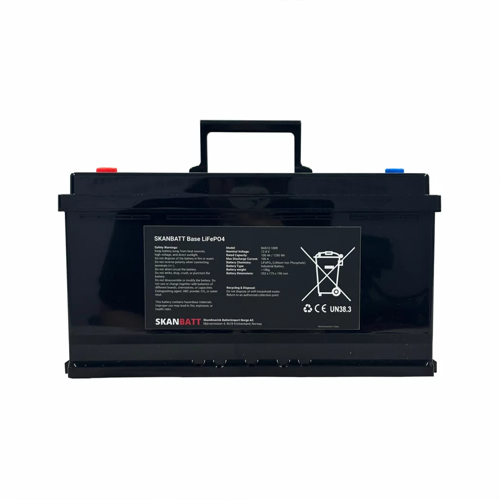 SKANBATT Base Lithium - 12V 100Ah 100A BMS - 352x174x190mm - 3 Års garanti - Bobil