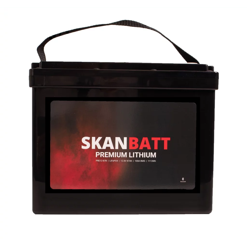 SKANBATT Premium Lithium - 12V 87Ah 100A BMS - 260x168x212mm - Bluetooth - 8 Års garanti
