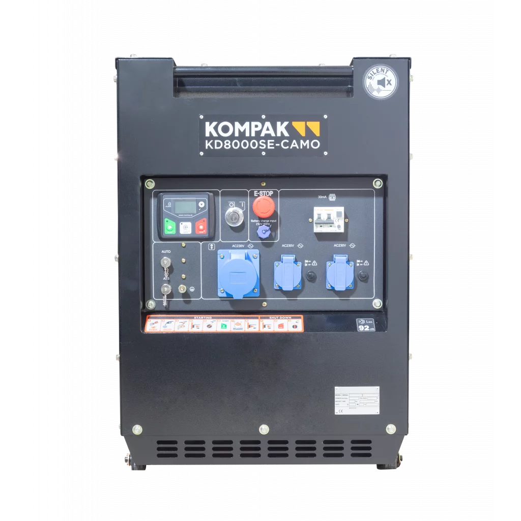 KOMPAK KD8000SE Strømaggregat 6300W - Diesel - Forvarming- ATS - 27 Liter