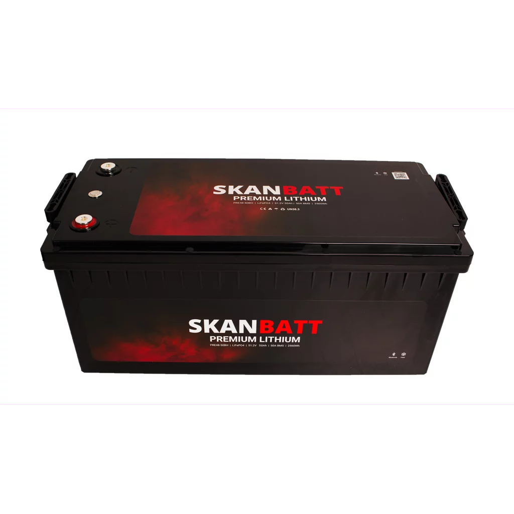 SKANBATT Premium Lithium - 48V 50Ah 50A BMS - 522x238x218 mm - Bluetooth - Heat - 8 Års garanti