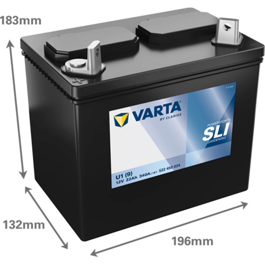 VARTA Plenklipper Batteri 12V 22AH 340CCA (196x132x183mm) +Venstre U1(9)