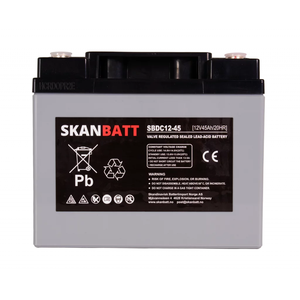 SKANBATT AGM Deep Cycle Batteri 12V 45AH (197x165x169mm) +høyre