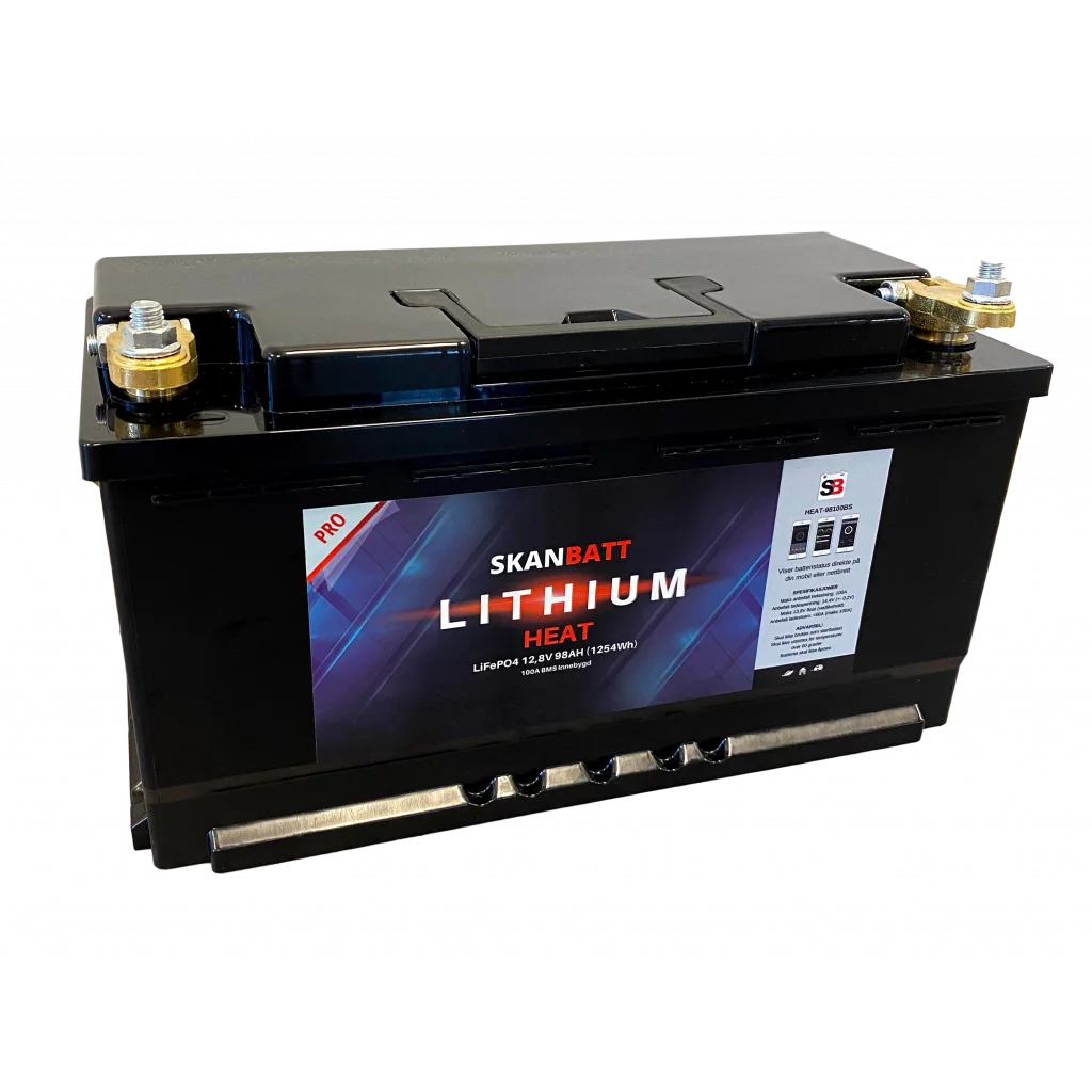 SKANBATT Lithium HEAT 12V 96AH 100A BMS - Bobil - 5års garanti (355x176x190mm)