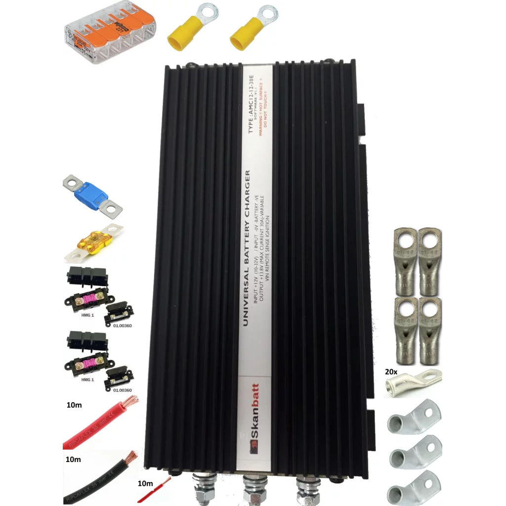 SKANBATT Fricampingpakke - 66A Dynamo Hurtiglader m/blåtann - DCDC for alle bobiler