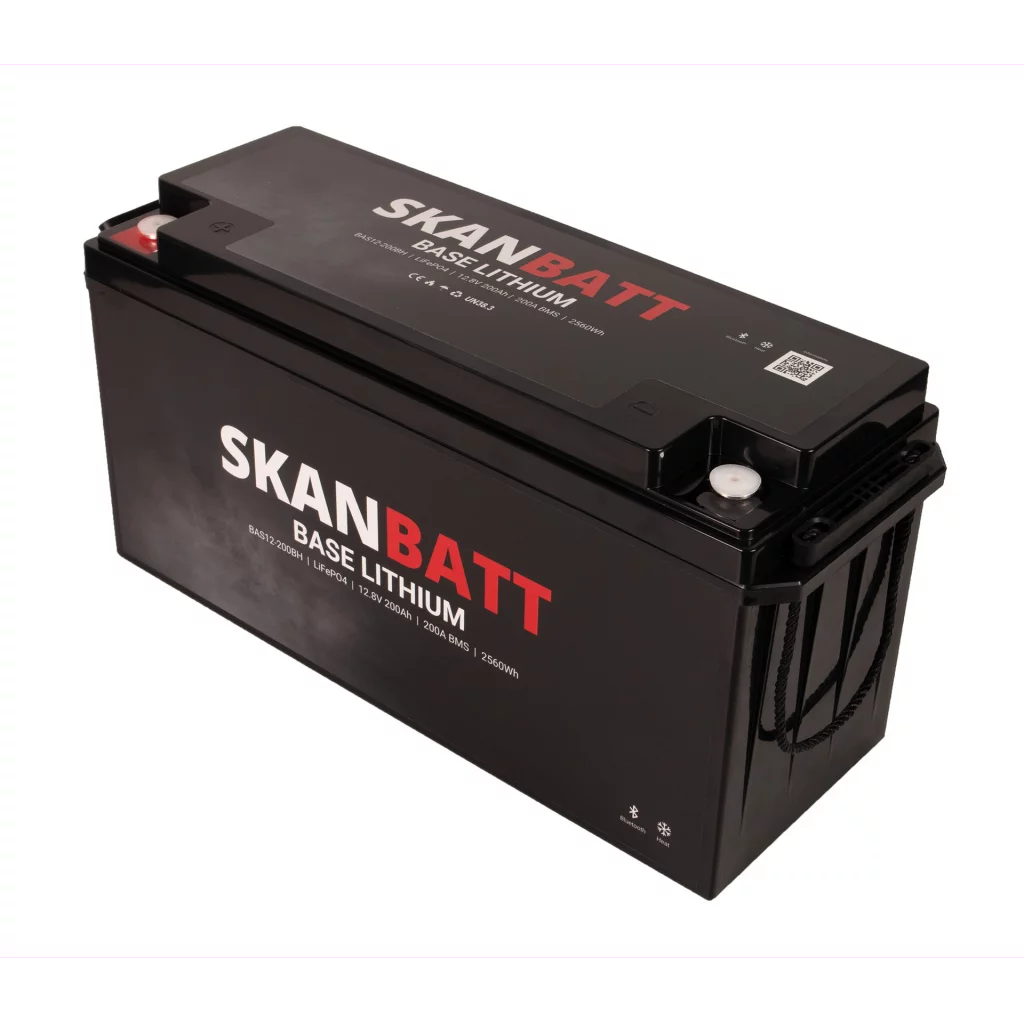 SKANBATT Base Lithium - 12V 200Ah 200A BMS - 485x170x240mm - Bluetooth - Heat - 3 Års garanti