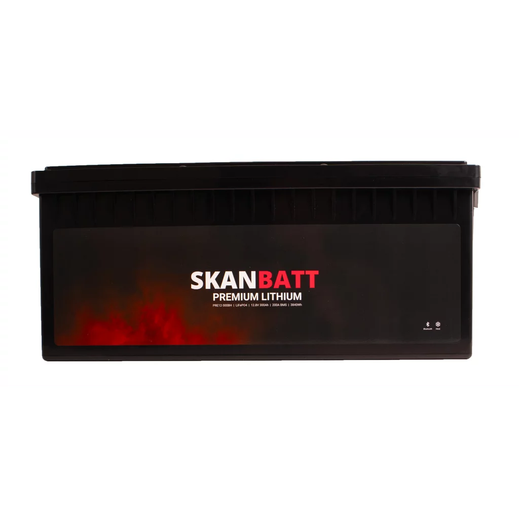SKANBATT Premium Lithium - 12V 300Ah 200A BMS - 523x269x218mm - Bluetooth - Heat - 8 Års garanti