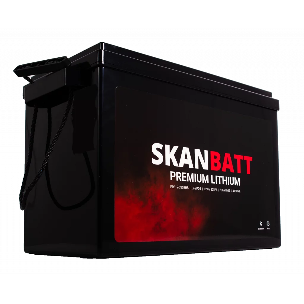 SKANBATT Premium Lithium - 12V 325Ah 200A BMS - 345x190x245mm - Bluetooth - Heat - 8 Års garanti