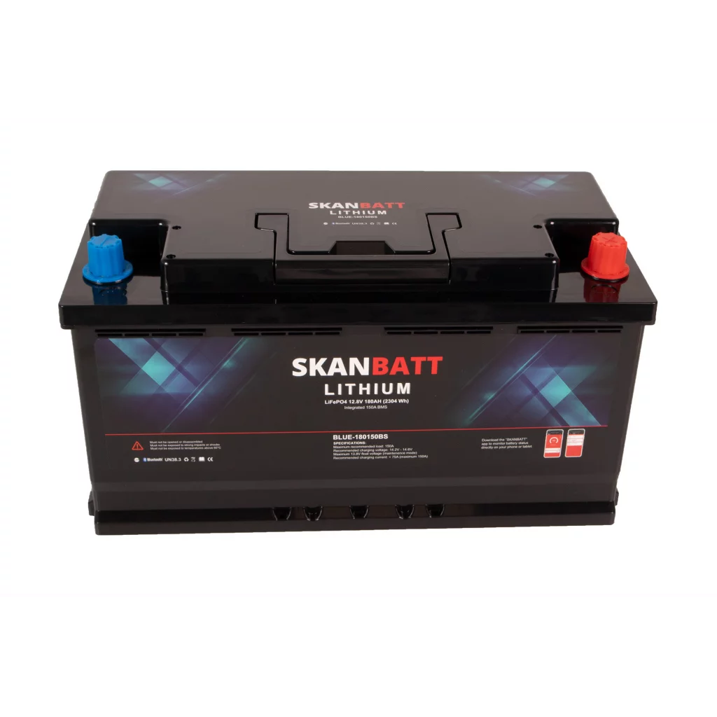 SKANBATT Lithium Batteri 12V 180Ah 150A BMS - Bluetooth - Bobil - 355x176x190mm
