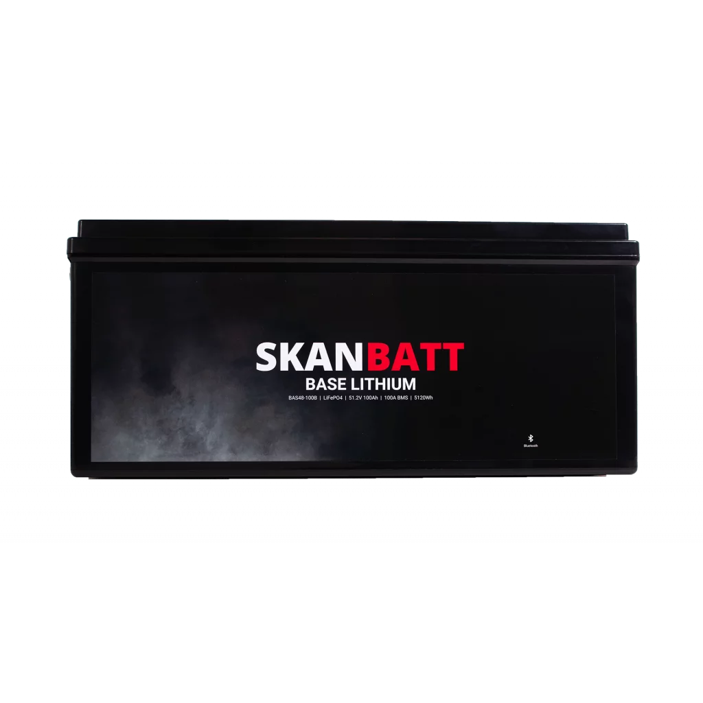 SKANBATT Base Lithium Batteri - 48V 100AH 100A BMS - 522x268x218mm - Bluetooth - 3 Års garanti