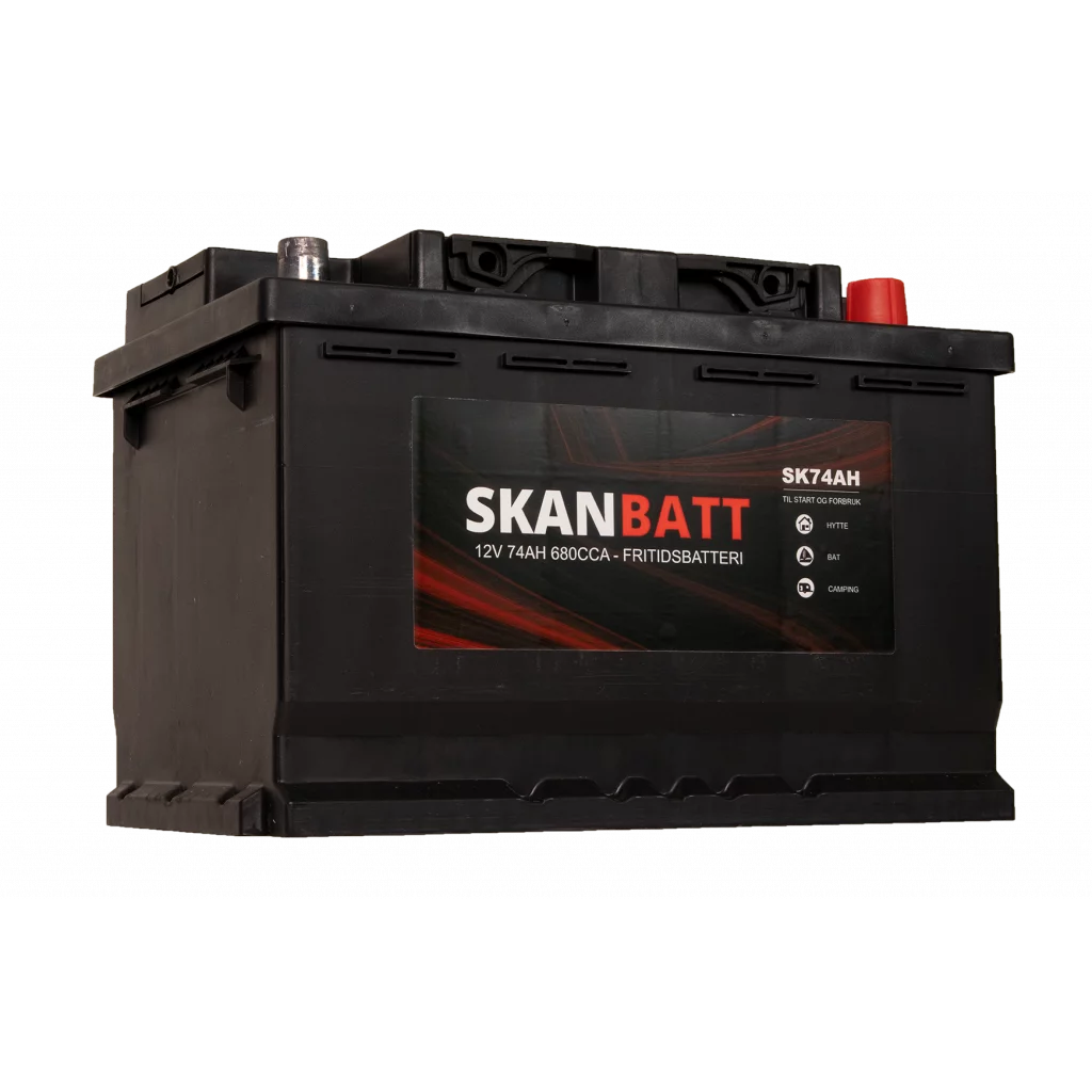 SKANBATT Fritidsbatteri 12V 74AH 680CCA (278x175x190/190mm) +høyre