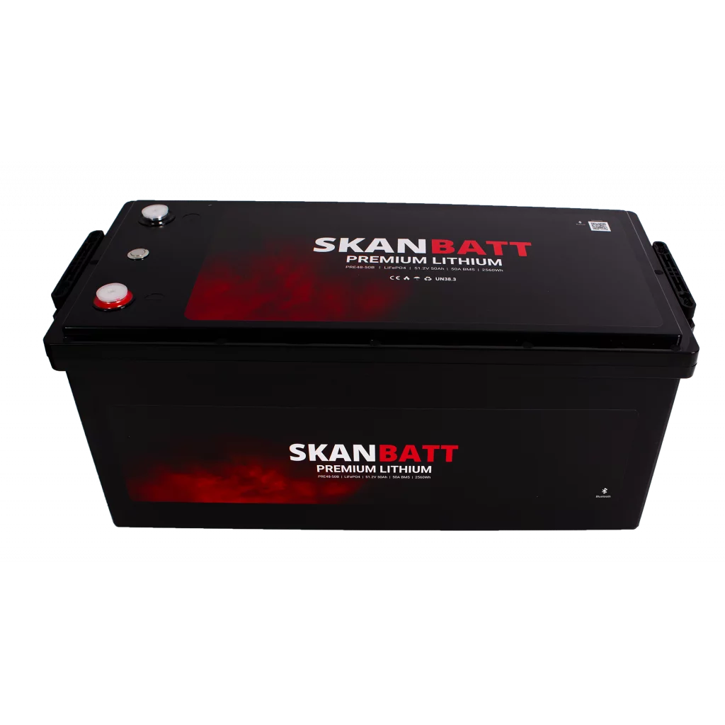 SKANBATT Premium Lithium - 48V 50Ah 50A BMS - 522x238x218mm - Bluetooth - 8 Års garanti
