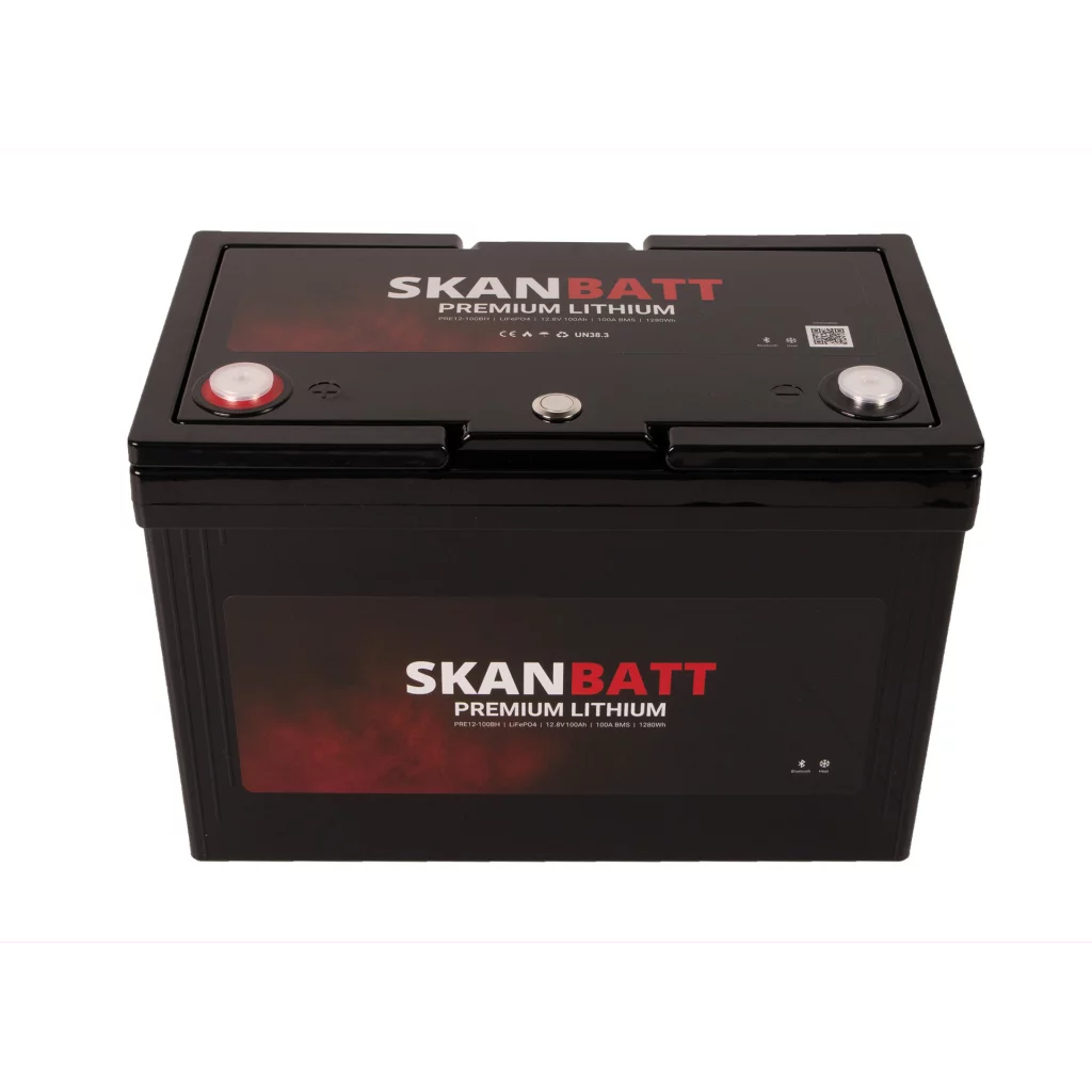 SKANBATT Premium Lithium - 12V 100Ah 100A BMS - 306x172x212mm - Bluetooth - Heat - 8 Års garanti