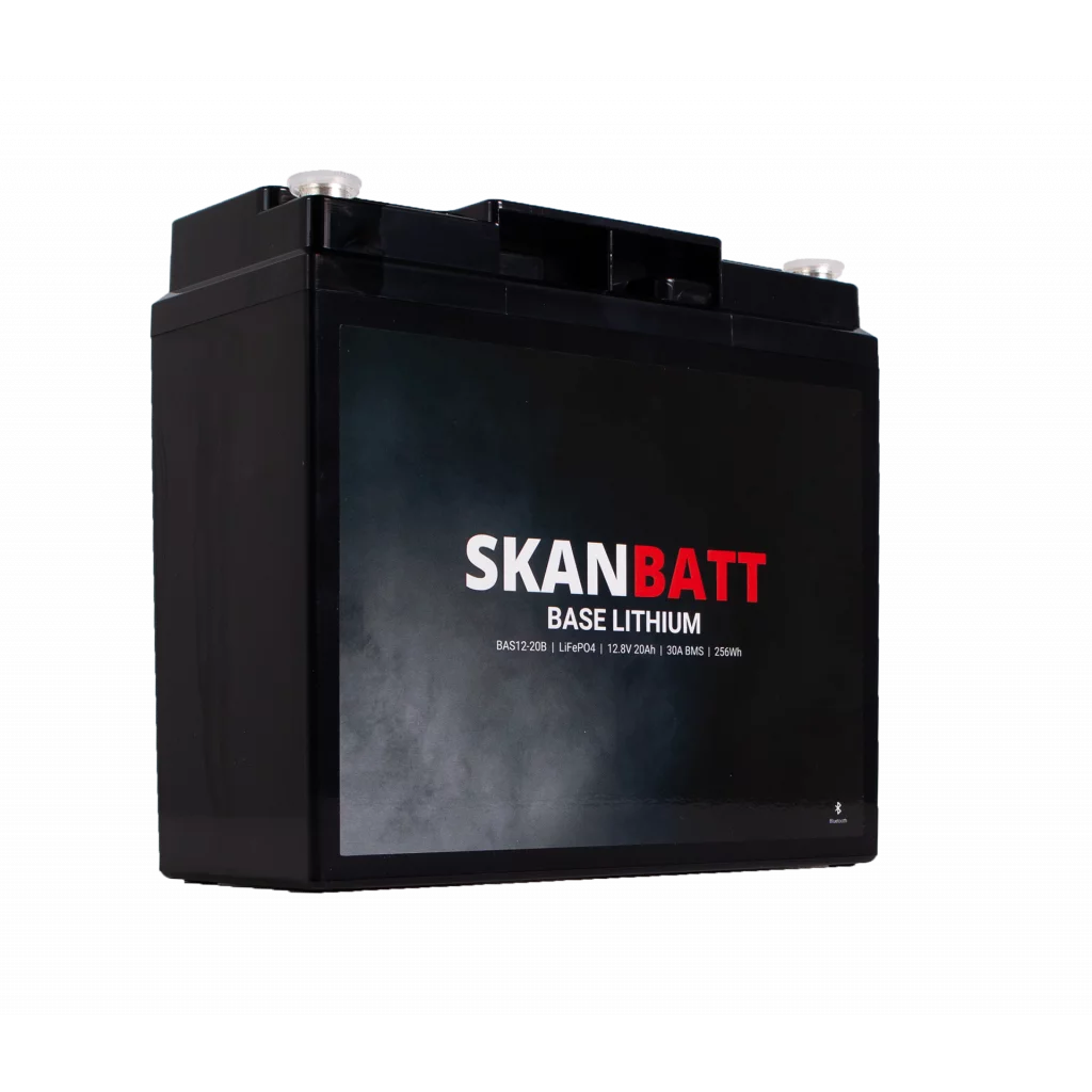 SKANBATT Base Lithium - 12V 20Ah 30A BMS - 180x78x164mm - Bluetooth - 3 Års garanti