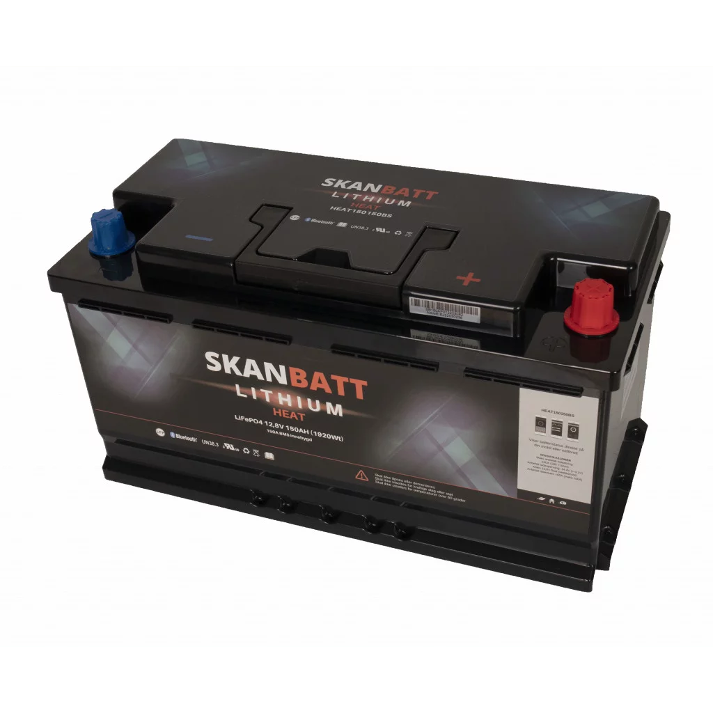 SKANBATT Lithium HEAT Batteri 12V 150AH 150A BMS - Bobil - Bluetooth