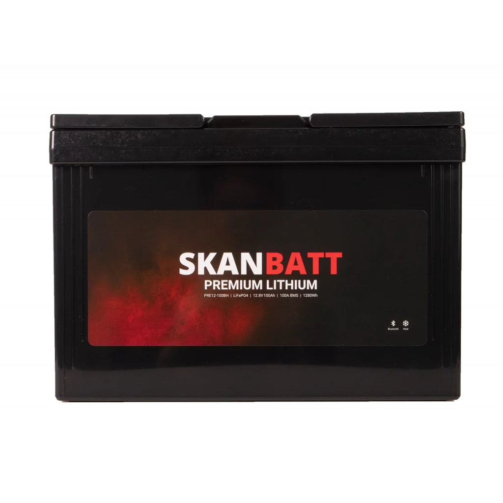 SKANBATT Premium Lithium - 12V 100Ah 100A BMS - 306x172x212mm - Bluetooth - Heat - 8 Års garanti