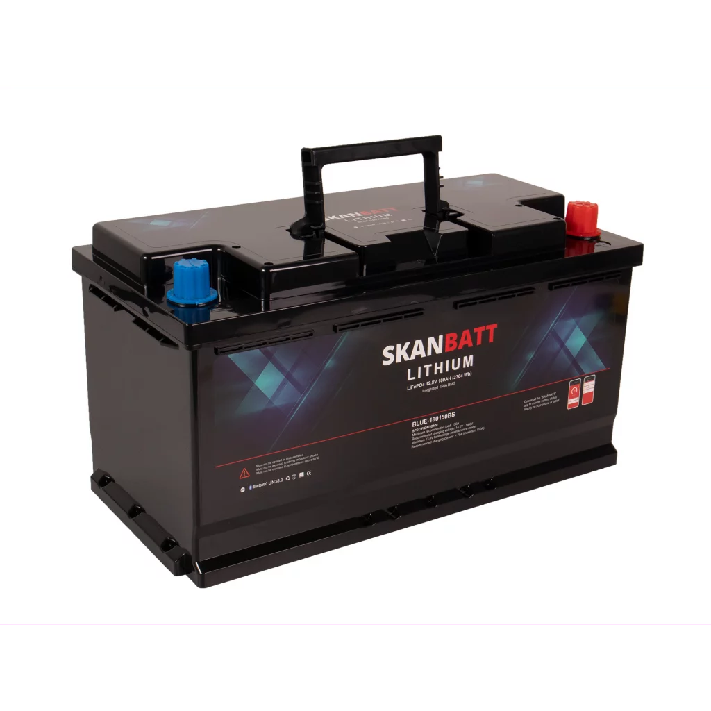 SKANBATT Lithium Batteri 12V 180Ah 150A BMS - Bluetooth - Bobil - 355x176x190mm