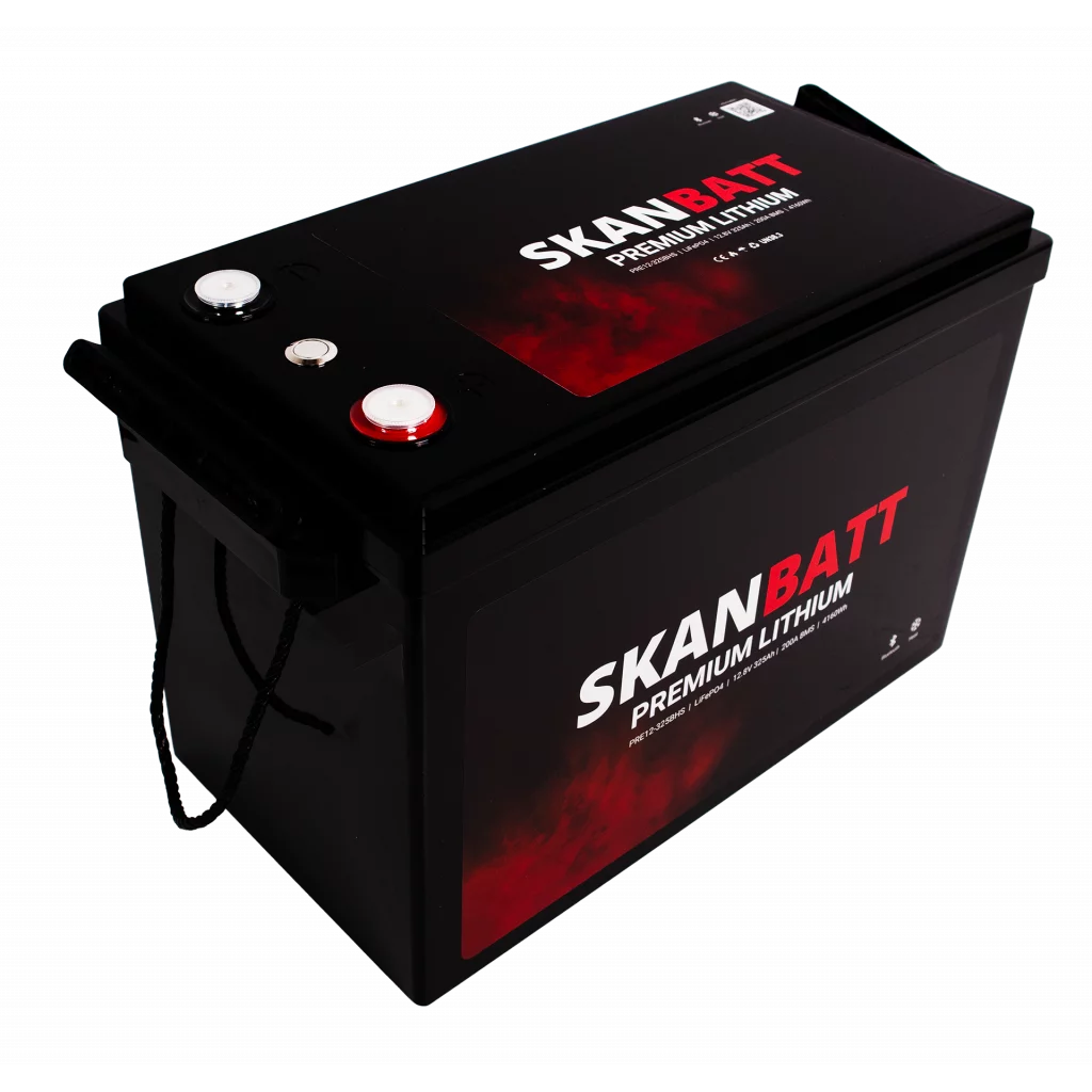 SKANBATT Premium Lithium - 12V 325Ah 200A BMS - 345x190x245mm - Bluetooth - Heat - 8 Års garanti