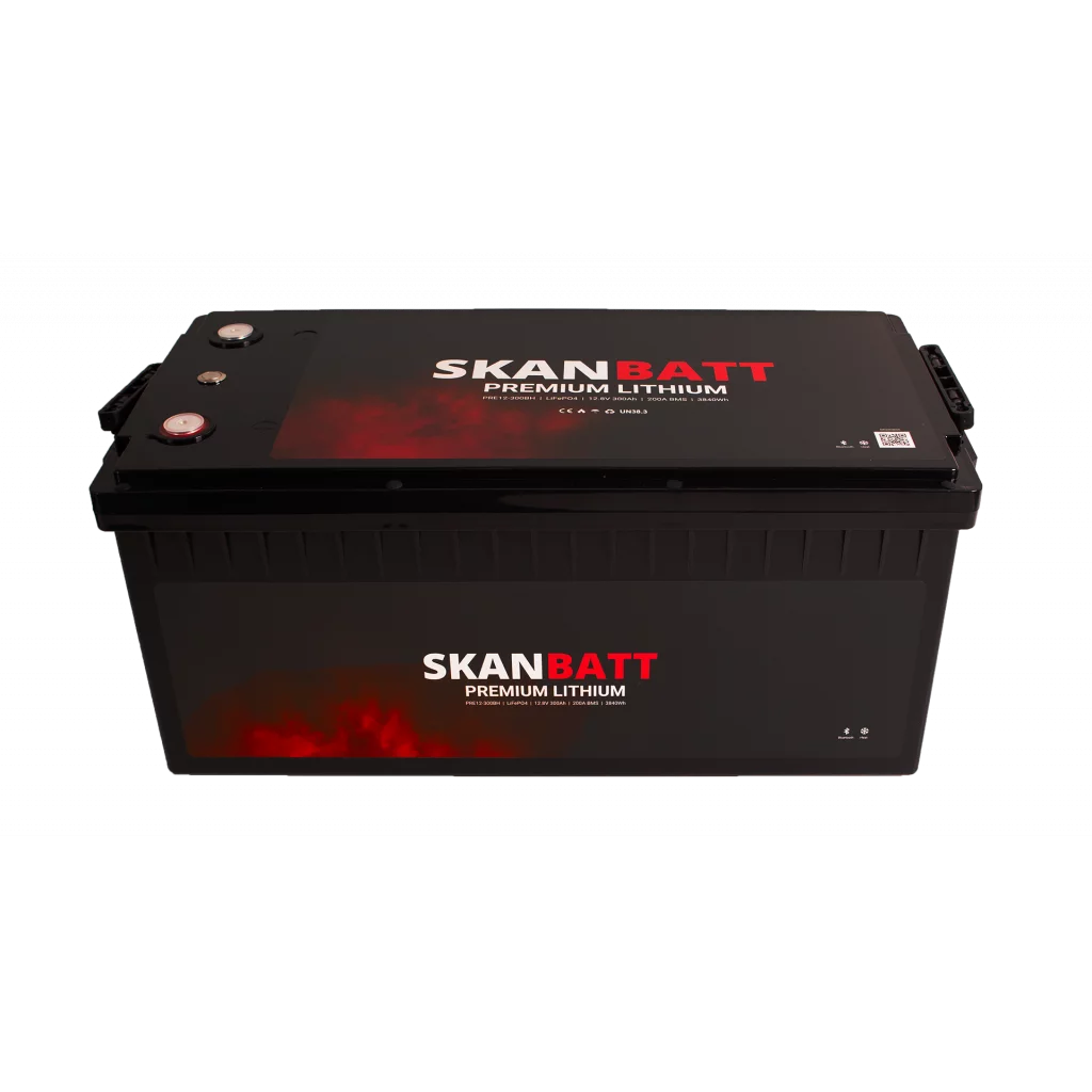 SKANBATT Premium Lithium - 12V 300Ah 200A BMS - 523x269x218mm - Bluetooth - Heat - 8 Års garanti