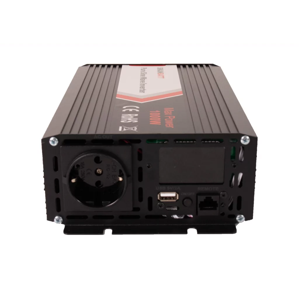 SKANBATT Inverter 12V 1000W Ren Sinus m/Trådløs Fjernkontroll