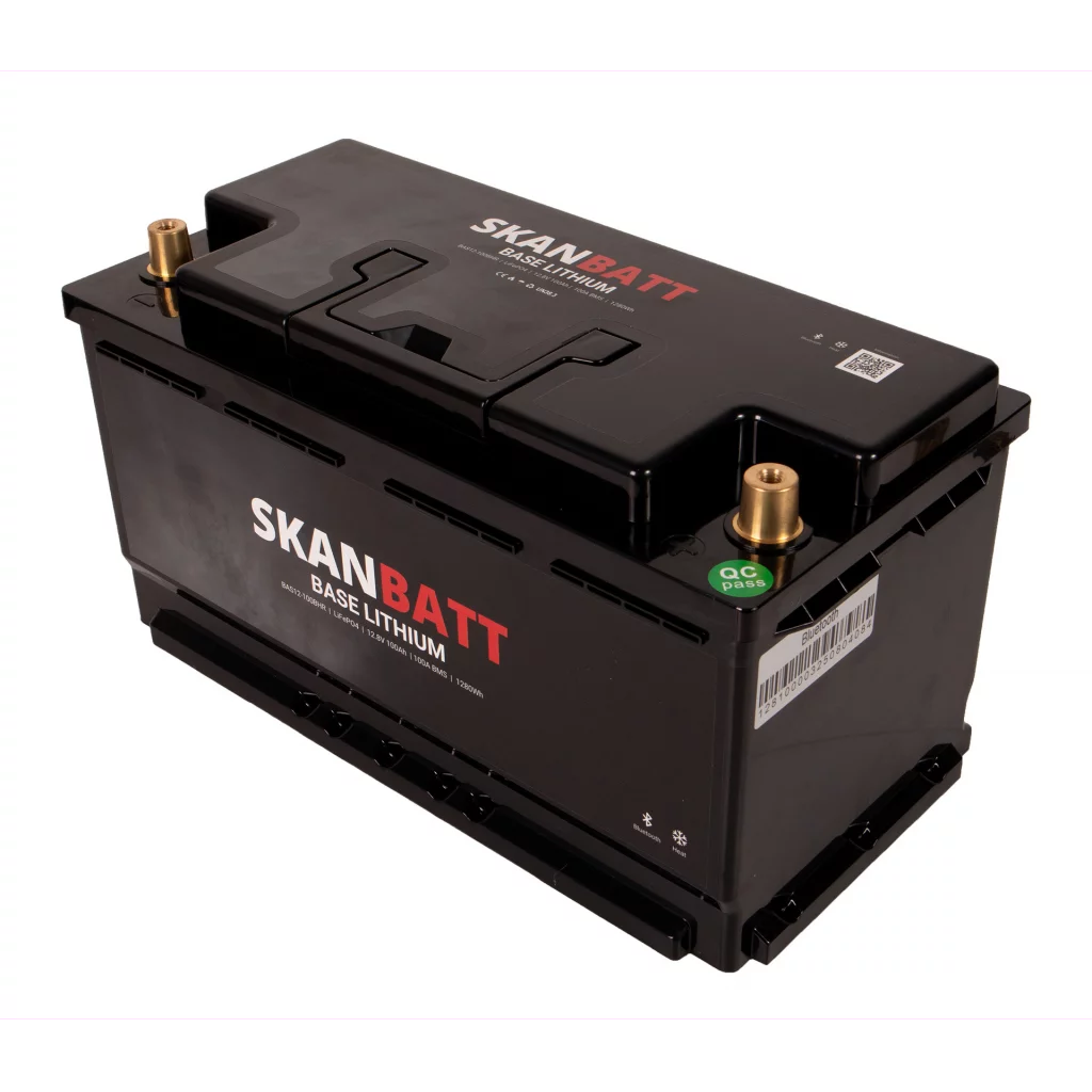SKANBATT Base Lithium - 12V 100Ah 100A BMS - 355x175x190mm - Bluetooth - Heat - 3 Års garanti - Bobil
