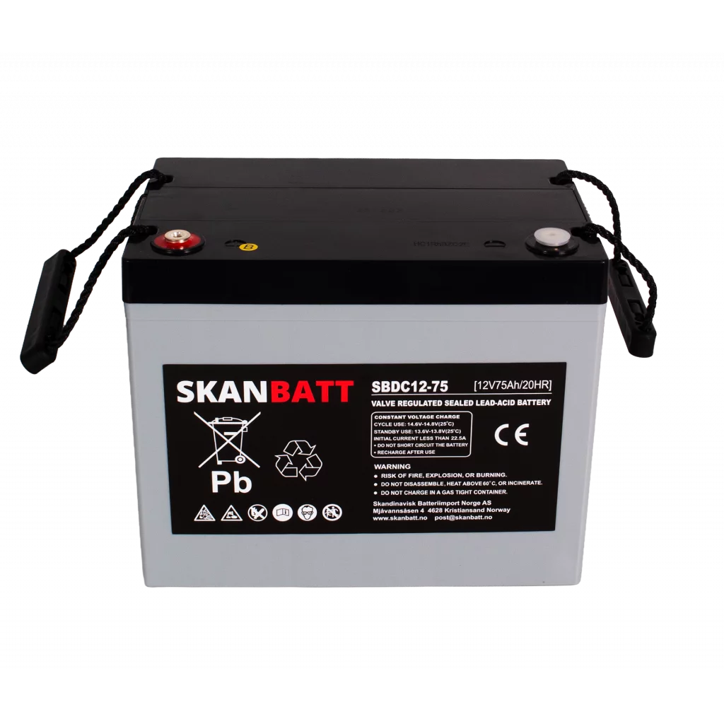 SKANBATT AGM Deep Cycle Batteri 12V 75AH C10 (259x169x210mm) +venstre