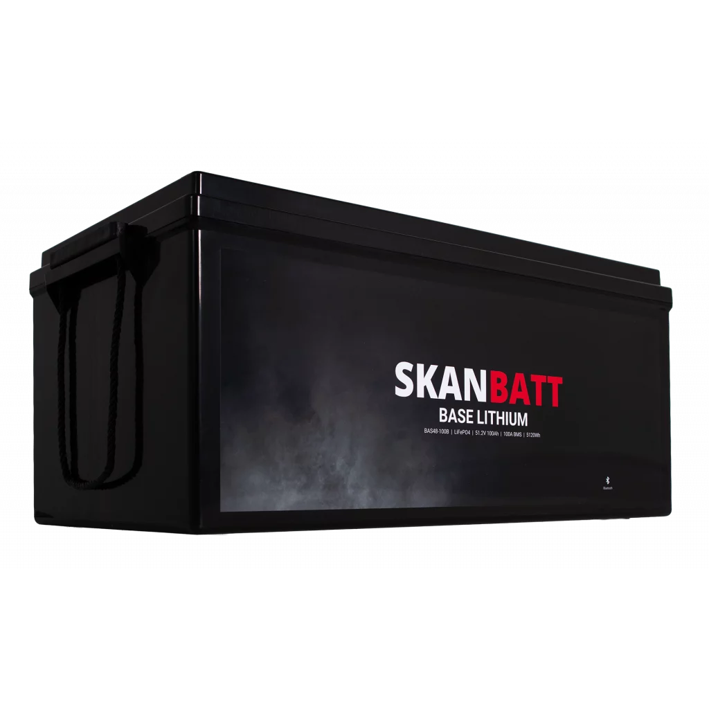 SKANBATT Base Lithium Batteri - 48V 100AH 100A BMS - 522x268x218mm - Bluetooth - 3 Års garanti