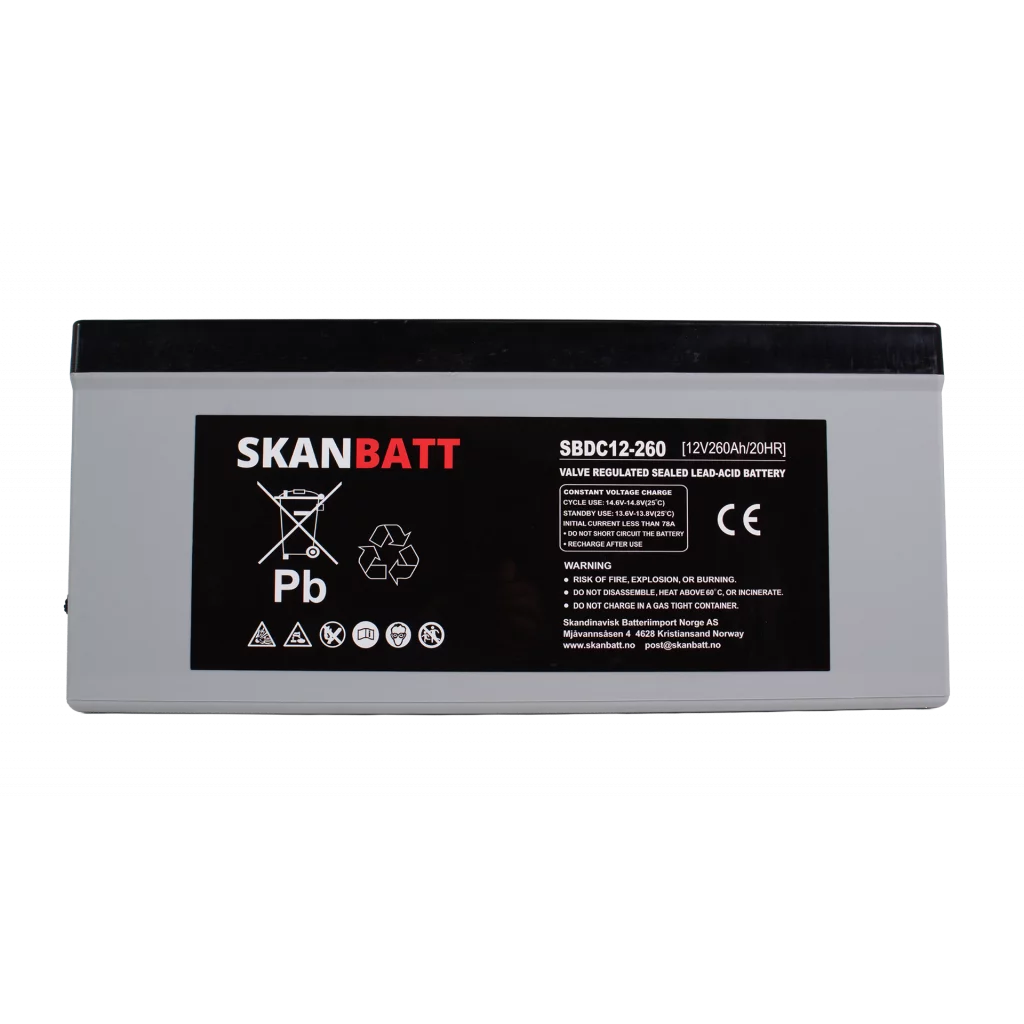 SKANBATT AGM Deep Cycle Batteri 12V 260AH C10 (520x268x220mm) +høyre