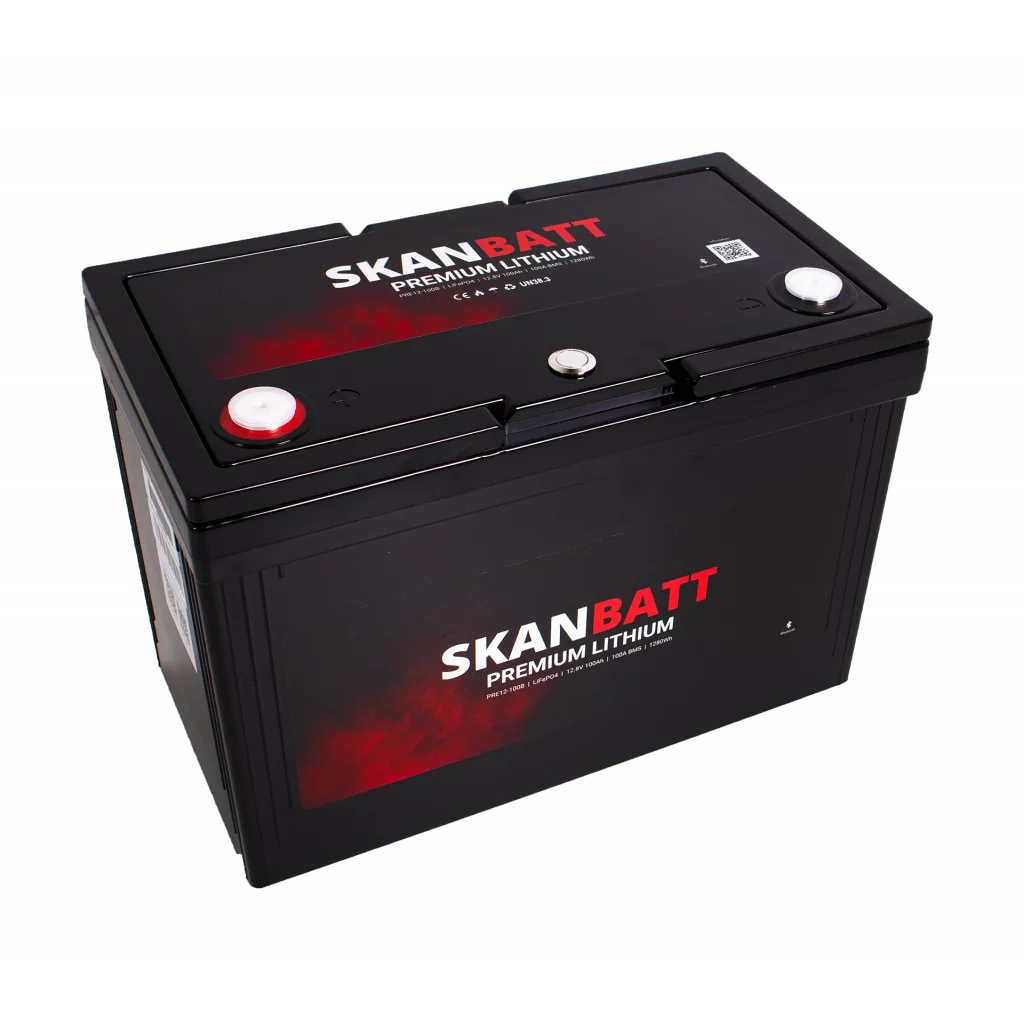 SKANBATT Premium Lithium - 12V 100Ah 100A BMS - 306x172x212mm - Bluetooth - 8 Års garanti