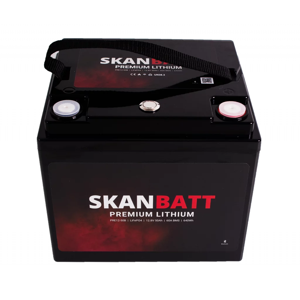 SKANBATT Premium Lithium - 12V 50Ah 60A BMS - 196x168x175mm - Bluetooth - 8 Års garanti