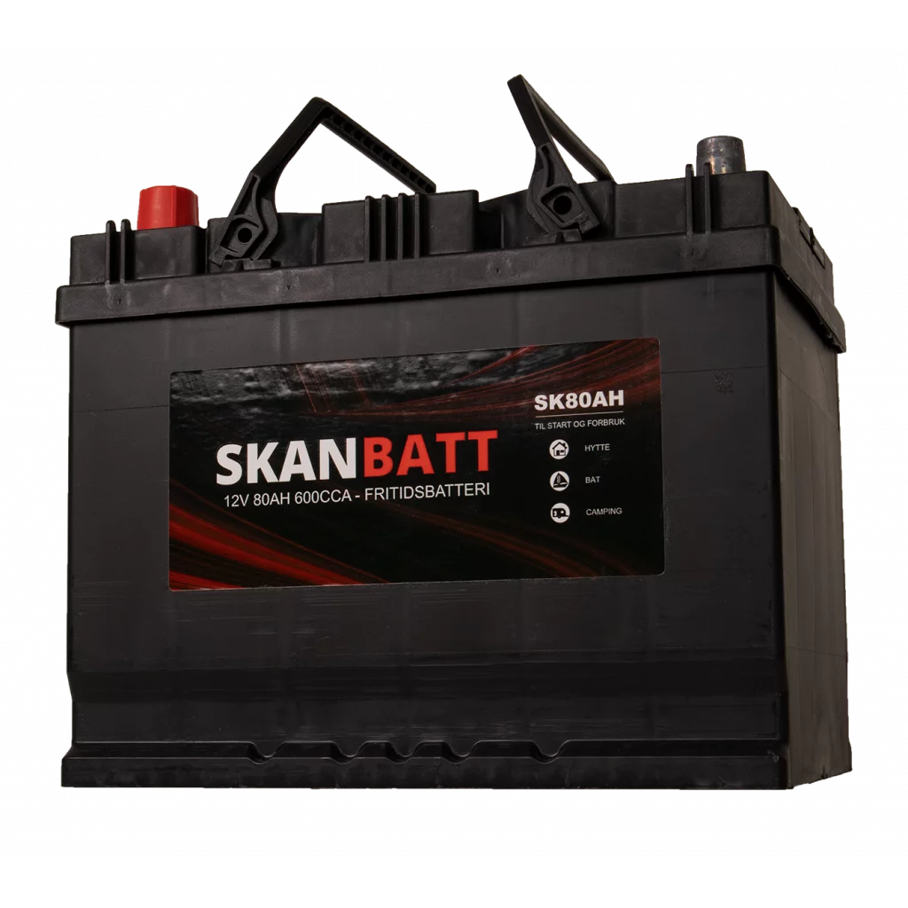 SKANBATT Fritidsbatteri 12V 80AH 600CCA (256x174x205/225mm) +venstre