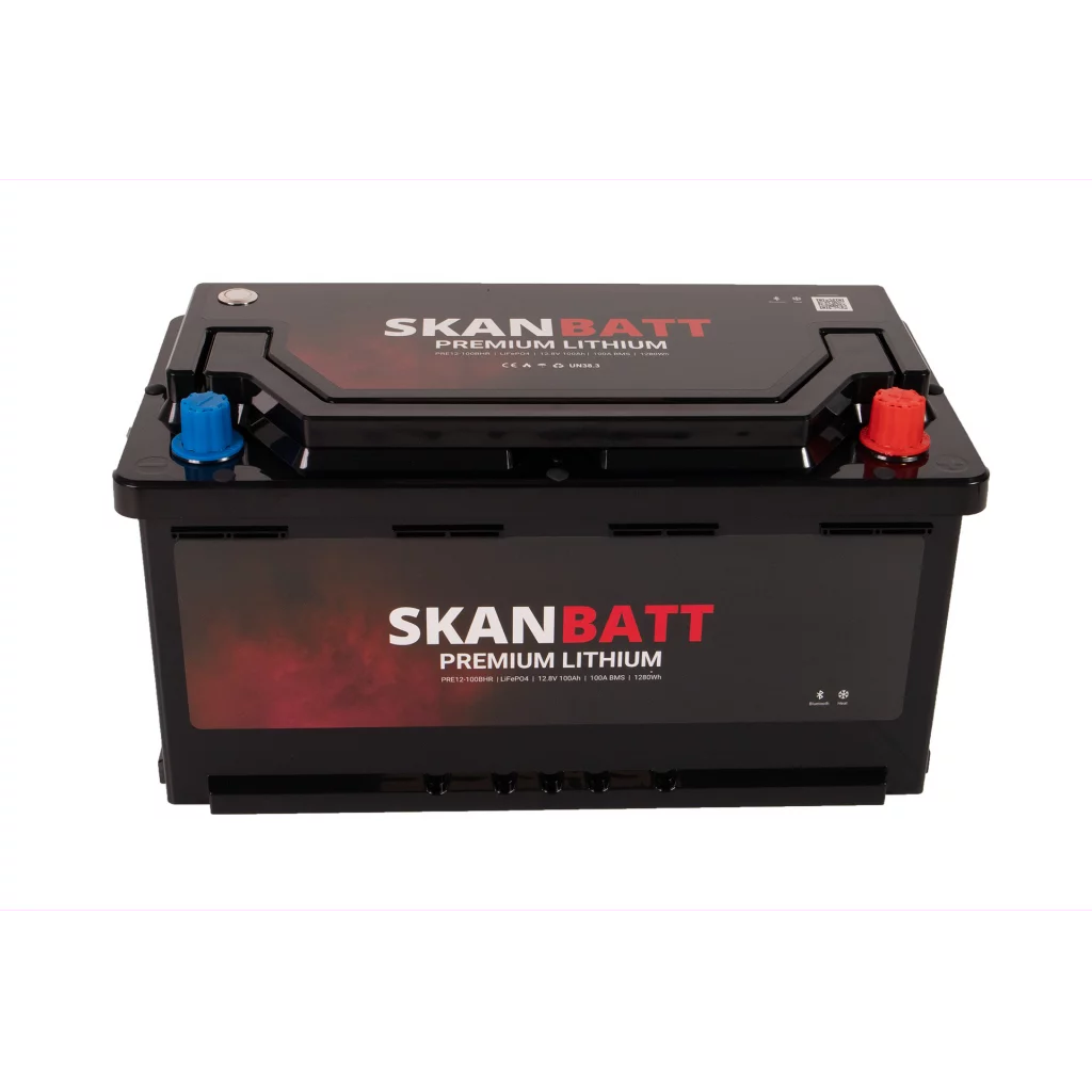 SKANBATT Premium Lithium - 12V 100Ah 100A BMS - 359x178x188mm - Bluetooth - Heat  - 8 Års garanti - Bobil