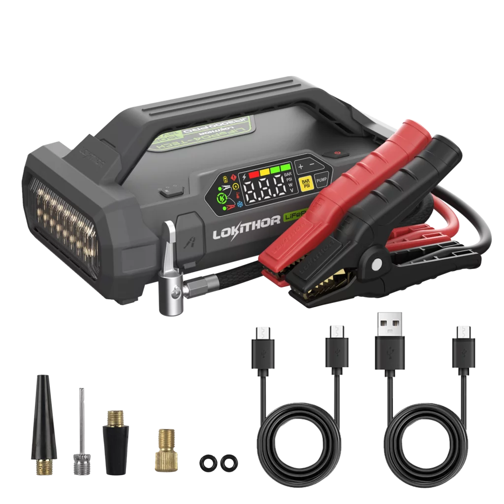 LOKITHOR Lithium Startbooster 12V 3000A med 150 PSI Luftkompressor