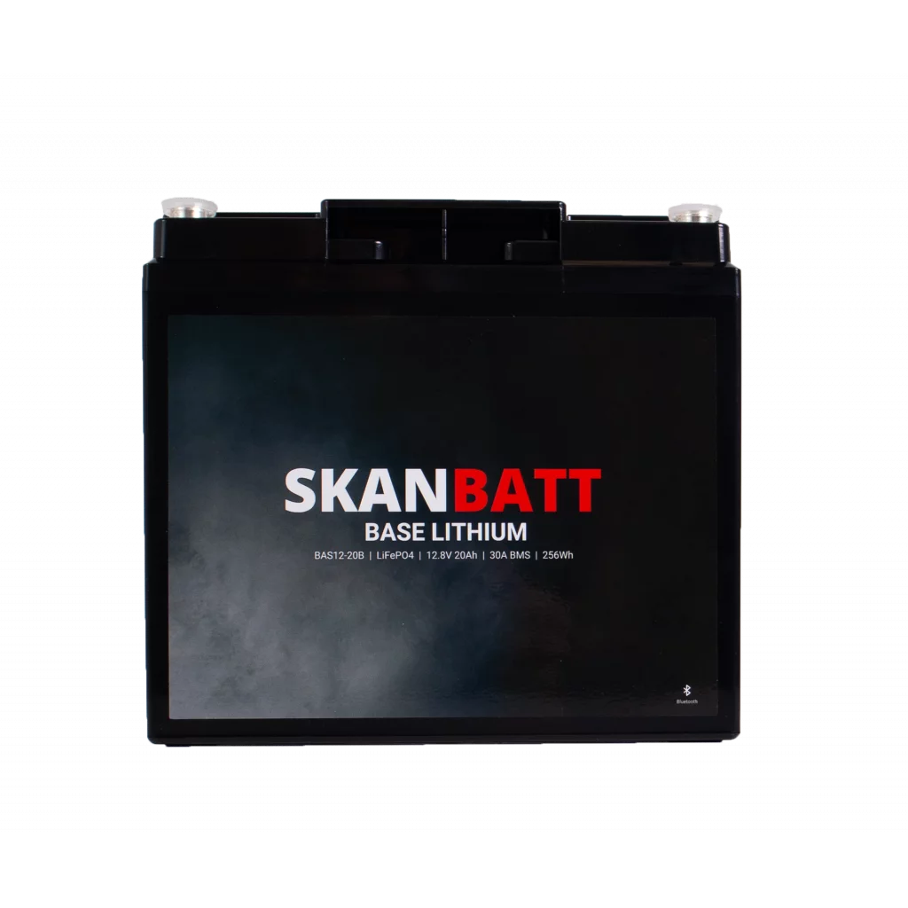SKANBATT Base Lithium - 12V 20Ah 30A BMS - 180x78x164mm - Bluetooth - 3 Års garanti