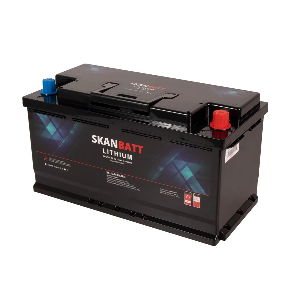 SKANBATT Lithium Batteri 12V 180Ah 150A BMS - Bluetooth - Bobil - 355x176x190mm