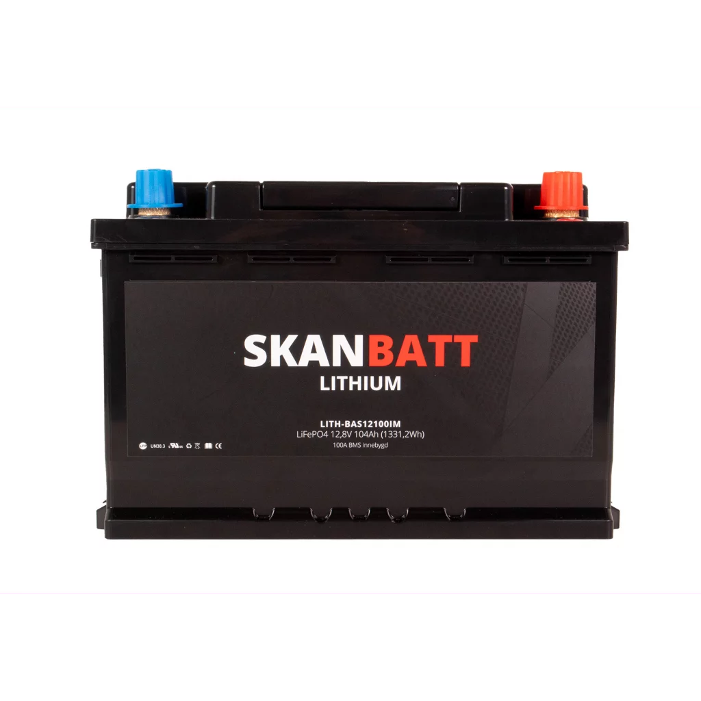SKANBATT Lithium Batteri 12V 104AH 100A BMS (279x175x190mm) - Small