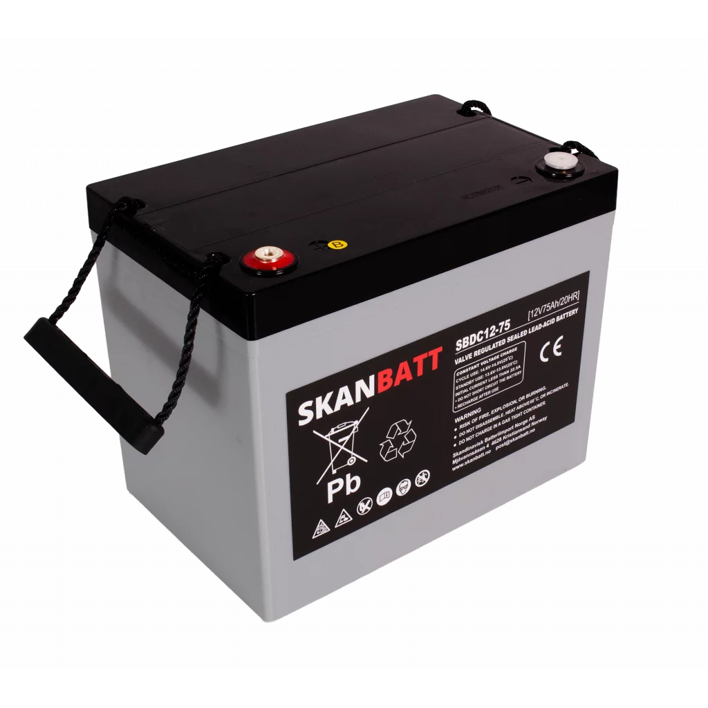SKANBATT AGM Deep Cycle Batteri 12V 75AH C10 (259x169x210mm) +venstre