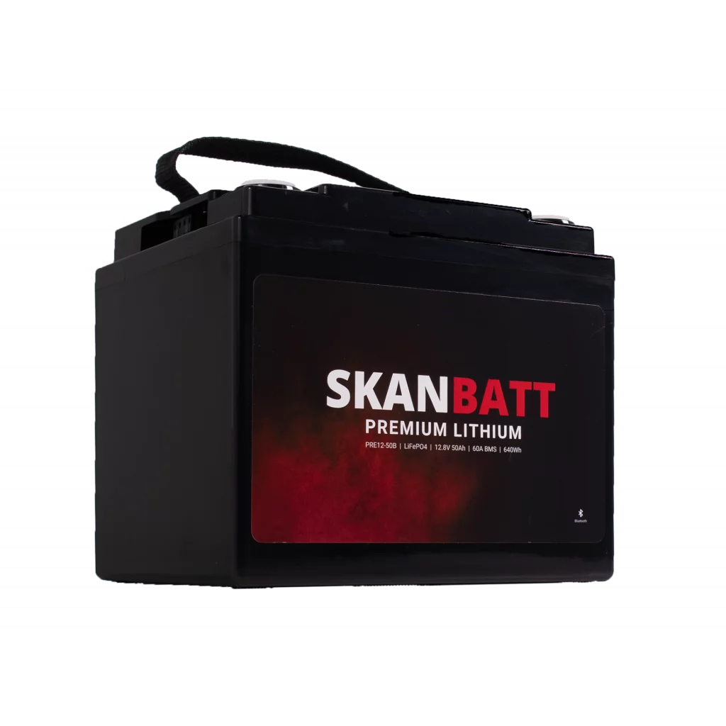 SKANBATT Premium Lithium - 12V 50Ah 60A BMS - 196x168x175mm - Bluetooth - 8 Års garanti