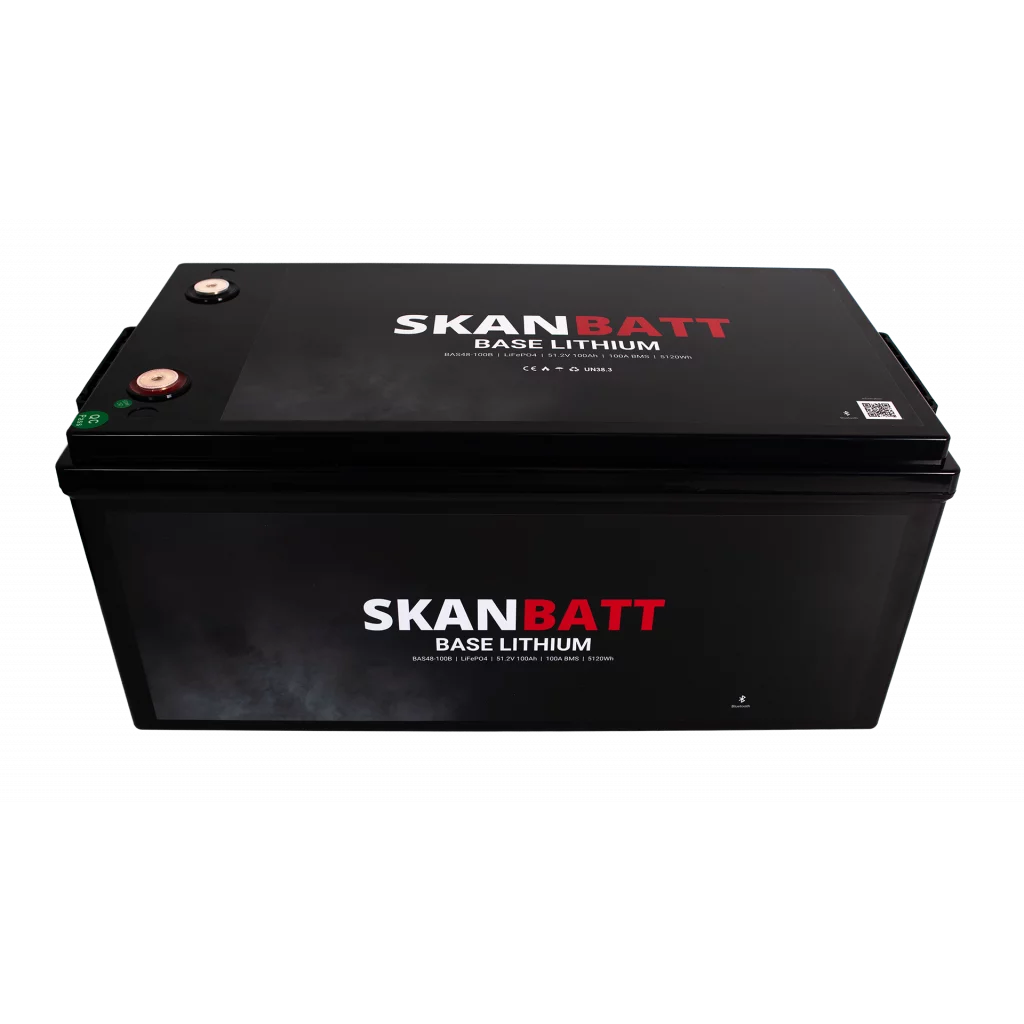 SKANBATT Base Lithium Batteri - 48V 100AH 100A BMS - 522x268x218mm - Bluetooth - 3 Års garanti
