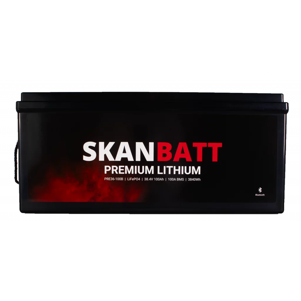 SKANBATT Premium Lithium - 36V 100Ah 100A BMS - 522x268x218mm - Bluetooth - 8 Års garant