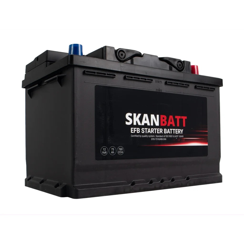 SKANBATT EFB Startbatteri 12V 75AH 760CCA (278x175x190mm) +R
