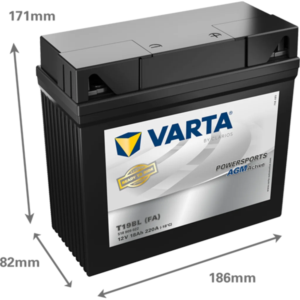 VARTA AGM MC Batteri 12V 18AH 220CCA (186x82x171mm) +høyre T19BL (FA)