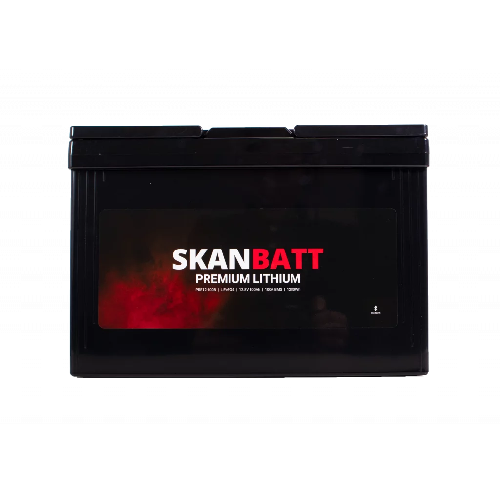 SKANBATT Premium Lithium - 12V 100Ah 100A BMS - 306x172x212mm - Bluetooth - 8 Års garanti