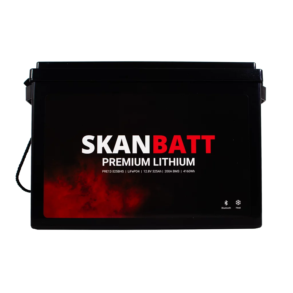 SKANBATT Premium Lithium - 12V 325Ah 200A BMS - 345x190x245mm - Bluetooth - Heat - 8 Års garanti