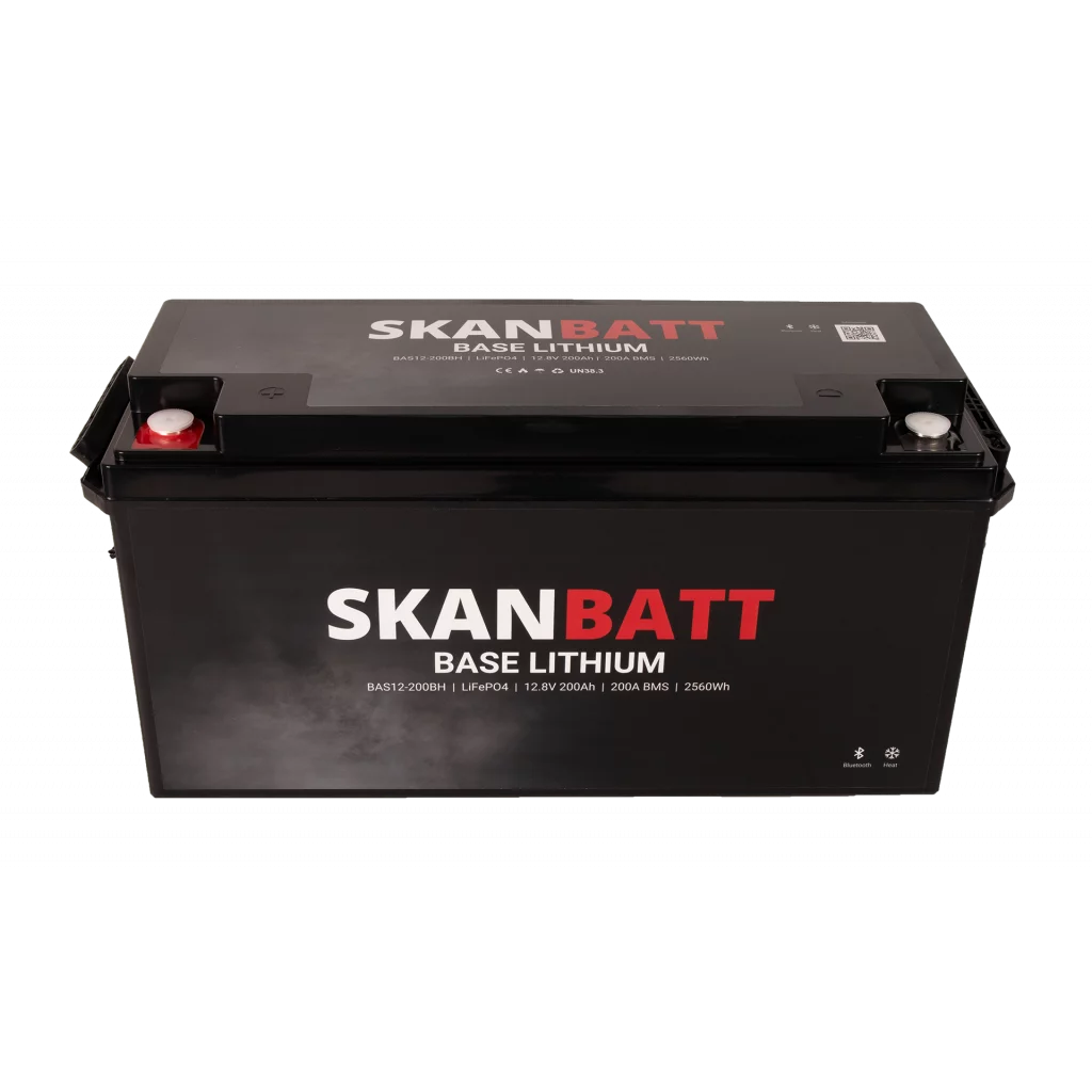SKANBATT Base Lithium - 12V 200Ah 200A BMS - 485x170x240mm - Bluetooth - Heat - 3 Års garanti