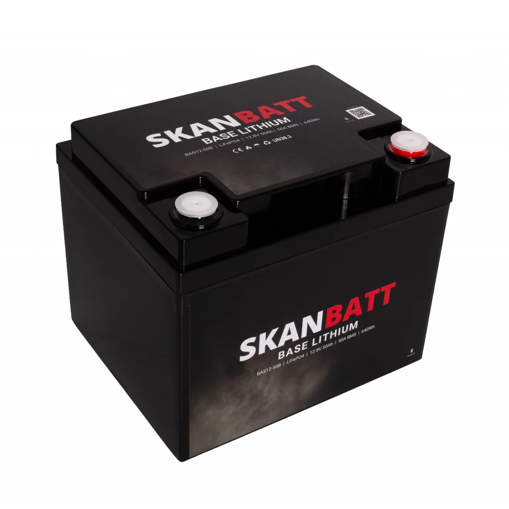 SKANBATT Base Lithium - 12V 50Ah 50A BMS - 198x166x170mm - Bluetooth - 3 Års garanti
