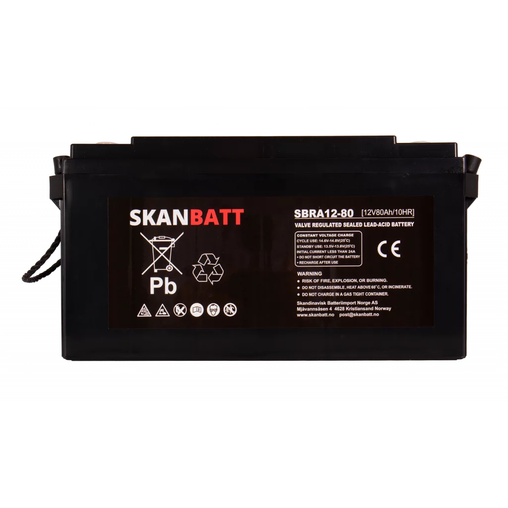 SKANBATT AGM Deep Cycle Batteri 12V 80AH C10 (350x167x182mm) +venstre