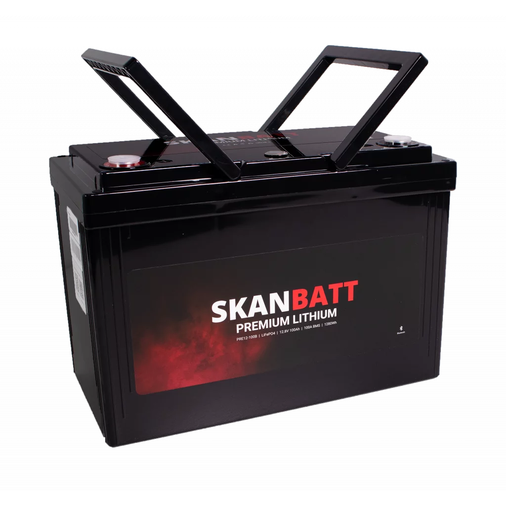SKANBATT Premium Lithium - 12V 100Ah 100A BMS - 306x172x212mm - Bluetooth - 8 Års garanti