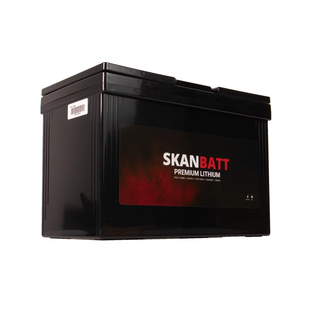 SKANBATT Premium Lithium - 12V 100Ah 100A BMS - 306x172x212mm - Bluetooth - Heat - 8 Års garanti