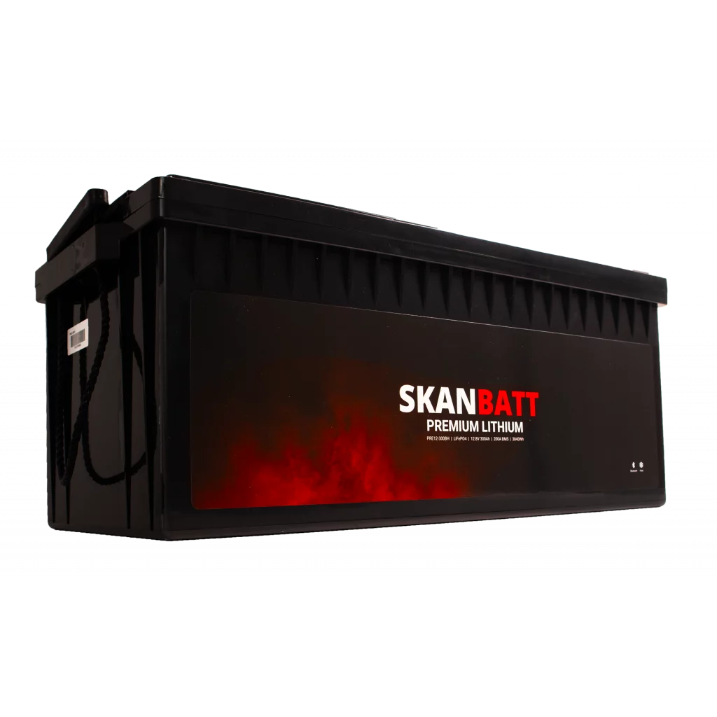 SKANBATT Premium Lithium - 12V 300Ah 200A BMS - 523x269x218mm - Bluetooth - Heat - 8 Års garanti